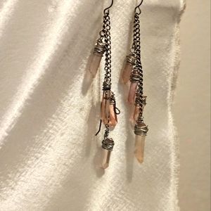 Pink Quartz Crystal Earings